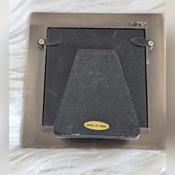 90s Square Picture Frame- Hearts Pattern- Engraved- Heavy silver metal- 3"photos - Picture 2 of 5